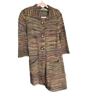 Charlie & Robin colorful long wool blend crochet knit sweater duster cardigan Sm